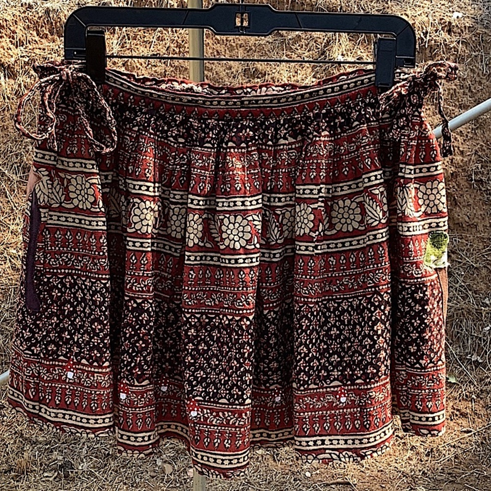 🍄New Handcrafted Mushroom Cotton Mini skirt S/M Cottagecore Boho Hippie Festiva